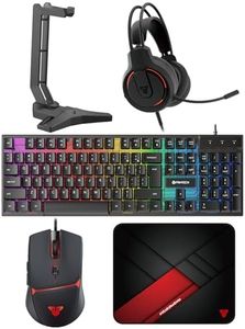 FANTECH P51S Gaming Keyboard and Mouse Combo, Gaming Headset and Headphone Stand Gaming Mouse Pad Wired RGB Rainbow Backlight PC Gamer Basic 5 in-1 Gaming Set, FA-P51