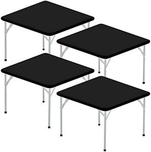 4 Packs Black Cocktail Square Table Covers Spandex Fitted Stretchable Tablecloth Topper Cap, 34x34 Inch Waterproof Reusable Elastic Edge Card Folding Table Cover for Banquet Party Picnic Coffee Bar