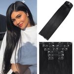 WindTouch Hair Extensions for Women Real Human Hair, 22 Inch 120g 7pcs Natural Black Human Hair Clip in Extensions, Soft Natural Straight Remy Human Hair Extensions Black Clip in Hair Extensions