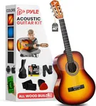 Pyle Beginner Acoustic Guitar Kit, 4/4 Full Size All Wood Instrument for Beginners, Adults, 39" Brown Gloss