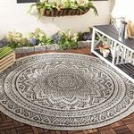 Safavieh Courtyard Collection CY8734 Indoor/ Outdoor Non-Shedding Easy Cleaning Patio Backyard Porch Deck Mudroom Area Rug, 5'3" x 5'3" Round, Light Grey / Black