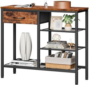 Furnulem Entryway Table Industrial 31.5" Sofa Console Table with Metal Mesh Shelf,Storage Fabric Drawer 4-Tier Shoe Rack Side Table for Front Door,Foyer-Wooden Top and Sturdy Steel Frame,Rustic Brown