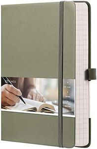 EMSHOI Graph Paper Notebook - 256 Pages A5 Graph Notebook/Journal, Hard Cover, 120gsm Thick Paper, Smooth PU Leather, Inner Pocket, 5.75'' × 8.38''- Olive Green