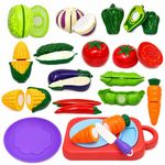 PLUSPOINT Vegetable Cutting Toy Set for Kids, Pretend Play Kitchen Toys with Slicing Veggies, Toddler Learning Toys, Educational Play Food Set with Knife & Cutting Board, Gift for Boys Girls