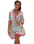 Ethiana Women's Floral Print Cotton Kaftan/Beachwear/Cover Ups Dresses/Swim Dress (Size- S,M,L,XL) (XXL, Skin)