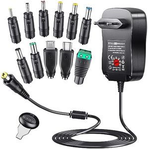 PChero 48W Adaptateur d'alimentation à Découpage Universel AC/DC avec 11 Prises DC, y Compris Une Prise USB pour 5V 6V 7.5V 9V 12V 15V 19V 20V 2.5A 4A l'électronique Domestique