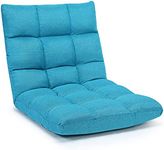 Giantex Adjustable Floor Gaming Sofa Chair 14-Position Cushioned Folding Lazy Recliner High Resilience Sponge, Breathable Cotton & Linen Fabric Sleeper Bed Couch Recliner with Removable Cover