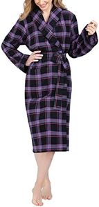 PajamaGram Long Womens Bathrobes - Flannel Robe, Black/Purple Plaid, X-Small