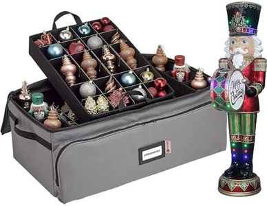 Premium Christmas Ornament Storage Box - Hold Up to 72-3 Inch Ornaments, 6 Side Slots for Figurines, Nutcrackers, etc. Holiday Decoration Organizer - Quality 600D Canvas for Durability - Grey