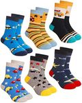 Children's Winter Warm Wool Solid Color Socks Kids Boy Girls Hiking Thermal Boot Crew Socks 6 Pairs, Cartoon Car, 4-7 Years