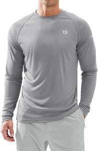 Men's Sun Protection Long Sleeve Shirts UPF 50+ Rash Guard for Men SPF UV Fishing Hiking Running Workout Athletic Shirt Light Grey