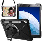 Gerutek for iPad Air 3 Case, iPad Pro 10.5 Case, Heavy Duty Shockproof Rugged Case with [Pencil Holder] [360 Rotating Stand/Hand Strap] [Shoulder Strap] Case for iPad Air 3rd Gen/Pro 10.5, Black
