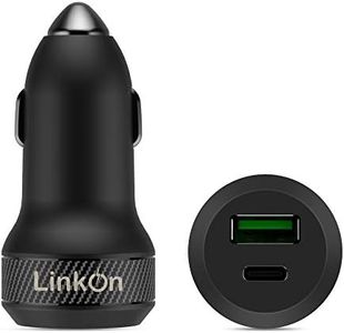 LinkOn 45W Cargador De Coche con USB-C PD3.0 De 27W Y USB-A QC3.0 De 18W Compatible con iPhone iPad Samsung Galaxy Pixel Nexus Huawei
