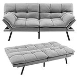 KOMFOTT Futon Sofa Bed, Memory Foam Convertible Futon Couch with Adjustable Backrest & Armrests, Metal Legs, Modern Loveseat Sleeper Bed Split-Back Sofa for Small Apartment (Grey)