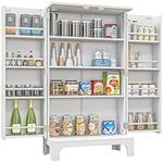 HOMCOM 44" Kitchen Pantry, 2-Door Kitchen Storage Cabinet with 8 Spice Racks and Adjustable Shelves, White