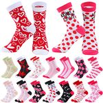 Unittype 16 Pairs Valentine's Day Socks Pink Heart Socks Women Socks XOXO Heart Love Prints Adult Socks Winter Soft Socks for Valentines Day Gift Women Girls, Multicolor