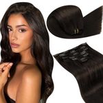 LaaVoo Real Human Hair Extensions Clip In Brown Clip in Hair Extensions Human Hair Darkest Brown Remy Hair Clip in Hair Extensions Dark Brown Silky Straight 18 Inch 7pcs/120g