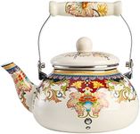 Yarlung 2.5L Enamel Tea Kettle for Stovetop, Vintage Floral Teakettle Enamel on Steel Teapot with Ceramic Handle for Hot Water, No Whistling