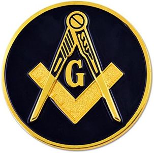 Square & Compass Round Black & Gold Car Auto Emblem - 3 Diameter