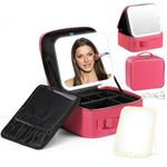 Luxspire Makeup Case with Detachable Lighted Mirror, Travel Makeup Bag Portable Makeup Train Case for Women, Professional Cosmetic Artist Bag with Adjustable Dividers Makeup Brush Storage, Magenta