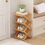 Narrow Shoe Rack - Narrow Shoe Storage Organiser- Vertical Bamboo Foldable Shoes Shelf for Entryway, Closet, Bedroom, Hallway (Natural Bamboo-4 Tier