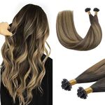 DOORES UTip Hair Extensions Human Hair 18 Inch 50g/50s, Balayage Chocolate Brown to Caramel Blonde UTip Extensions for adding volume, Keratin Tip Hair Extensions