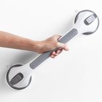 LEVERLOC Grab Bars for Bathtubs and Showers, 17inch Handicap Grab Bars with Two Suction Cups, Easy to Install & Remove Bathroom Shower Grab Bar for Seniors, Suction Shower Handle for The Elderly, Gray