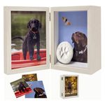 Favonuovy 5x7 Pet Memorial Picture Frame Shadow Box for Dogs and Cats Frame Keepsake for 3 Photos Pet Paw Print Display Shadow Box with Double Hinges and Glass Front Memorial Gifts for Dog Lovers