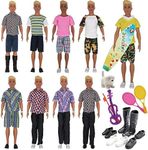 EuTengHao 25Pcs Doll Clothes and Accessories for 12 Inch Boy Dolls Includes 16 Different Wear Clothes Shirt Jeans Pants Shoes for 12'' Boyfriend Doll with Dog,2 Tennis Racket,Violin and Surfboard