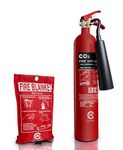 Premium FSS UK 2 KG CO2 FIRE Extinguisher with FIRE Blanket. BSI KITEMARKED with 5 Year Warranty. Ideal for Homes Kitchen Workplace Offices WORKSHOPS Warehouses GARAGES Hotels Restaurants 'Co2+B