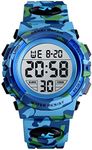 SKMEI Kids Watch, Digital Sports Waterproof Watch for Boys Girls, Outdoor Multifunction Chronograph with Colorful LED Backlight Analog Watches for Children, Light Camo Blue, 1.89*1.69*0.63 inch,