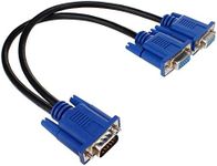 SAYTAY VGA Monitor Y-Splitter CableVGA 1 Male to Dual 2 VGA Female Adapter Converter Video Cable for Screen Duplication - 1 Foot(Blue)