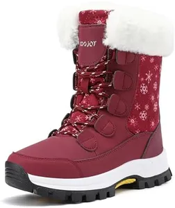 Winter Snow Boots for Women Waterproof Comfortable Hiking Walking Furry Mid Calf Boot Fur Lined Warm Shoes botas de nieve para mujer Wine Red,US9 EU41