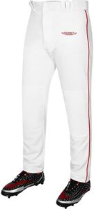 Exxact Sports Home Run Men's Baseball Pants with Piping - Full-Length, Semi-Relaxed Fit, Open-Bottom Adult Baseball Pants - (AL, White/Red Piping)