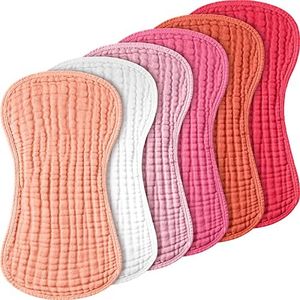 6 Pieces Muslin Burp Cloths for Baby Burp Cloth Multi Colors Muslin Washcloths Diapers 6 Absorbent Layers Newborn Face Towels for Baby Boy Girl Unisex, 9 x 20 Inch (Pink Series)