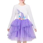 Girls Dress Purple Mermaid Princess Embroidery Pleated Tulle Long Sleeve Age 6 Years