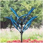 LimeHill Wind Spinner for Yard and Garden - Large Metal Kinetic Wind Sculptures for Outdoor Decorations (Blue Lotus 2)