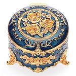 Hipiwe Antique Metal Jewelry Box Ring Earring Treasure Chest Case Small Trinket Box Round Jewelry Display Box Necklace Organizer Wedding Birthday Gift Home Decor, 3x3x2.4 inch