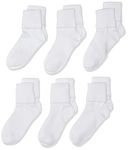 Jefferies Socks Girls 2-6x School Uniform Organic Cotton Seamless Turn Cuff 6 Pack, White, Medium