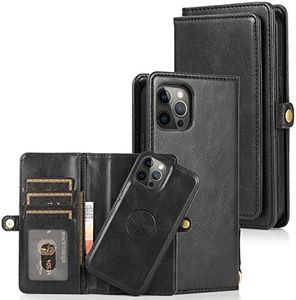 Cavor for iPhone 12 Wallet Case,for iPhone 12 Pro Wallet Case,2 in 1 Magnetic Detachable Case Leather Flip Cover with Stand Feature & Card Slots & Wristlet Strap (6.1")-Black