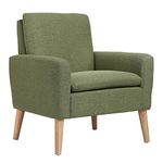 Hanstore Modern Armchair Bedroom Living Room Chairs Comfy Accent Arm Chair Upholstered Linen Fabric Single Sofa Occasional Fireside Chairs for Reading Lounge Balcony Cafe Office Reception light green