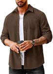 COOFANDY Mens Cotton Corduroy Shirt Casual Button Down Long Sleeve Shirt with Pockets Brown