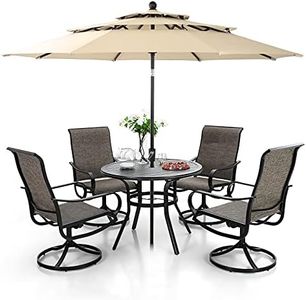 MFSTUDIO 6-Piece Patio Dining Set with Umbrella,Outdoor Furniture Set with 4 Sling Dining Swivel Chairs,1 x 37.8 Round Table and 1 x 10ft 3 Tiers Umbrella (Beige)
