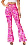 Deerose Women's High Waist Stretch Bell Bottom Slim-Fit Flare Leg Hippie Pants, Pink, Medium