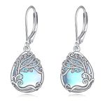 Moonstone Earrings for Women 925 Sterling Silver Tree of Life Drop Dangle Earrings Leverback Teardrop Jewellery Gifts(B-Moonstone Tree of Life)