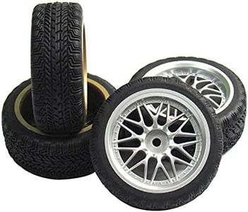 powerday 12mm Hub Wheel Rims Rubber Tires for RC 1/10 on-Road Touring Racing Car A for RC 1: 10 on-Road Racing car, Drift, Touring car (4pcs)