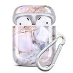 JAHOLAN AirPods Case Bling Glitter Sparkle Marble Design Cute Accessories Protective TPU Cover Case Portable Shockproof Girls Women Men with Keychain for Airpod 2 & 1 Charging Case - Purple Pink