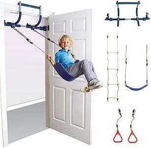 Gym1 - Palestra da porta interna deluxe per parco giochi per bambini Set tutto in uno, altalena da porta blu per bambini, scala da arrampicata e barra per trazioni Set da gioco da 4 pezzi