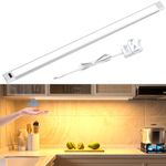 Hensam Under Cupboard Kitchen Lights,60cm Hand Wave Actived Under Cabinet Lights,60-LED Super Bright Closet Lighting,Dimmable LED Light Bar for Counter,Shelf,Wardrobe,2700K Warm White,Power Adpter