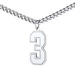 FindChic Jersey Number 3 Necklaces for Men Boys Stainless Steel Sports Player Football Basketball Number Pendant with 22'' Curb Chain Athelets Lucky Jewelry